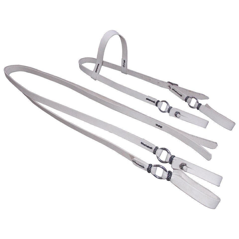 Conjunto Rédea e Cabeçada Couro Branco Argolamento Inox
