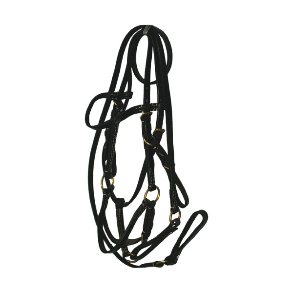 Buçal de Couro Chato Com Puxador e Gargantilha